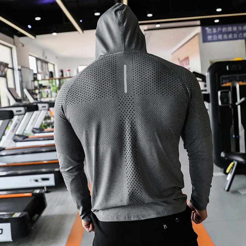 Mens Fitness Tracksuit Running Sport Hoodie Gym Joggers Hooded Outdoor Workout Shirts Tops Clothing Muscle Training Sweatshirt