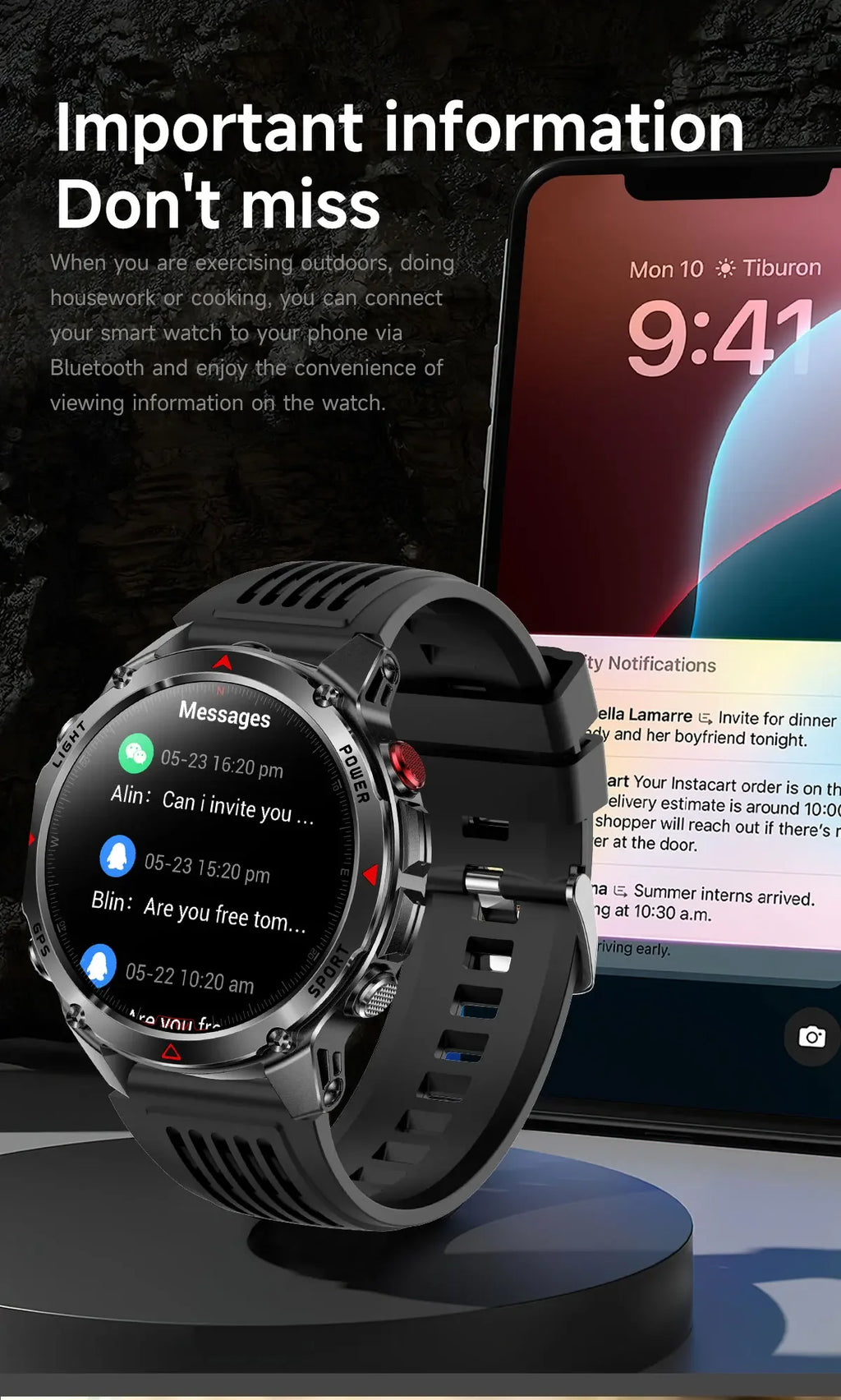 Smart Watch For Men 1.46'' 360*360 HD AMOLED Color Display Voice Call Compass LED Sports Fitness Waterproof Watch Ladies