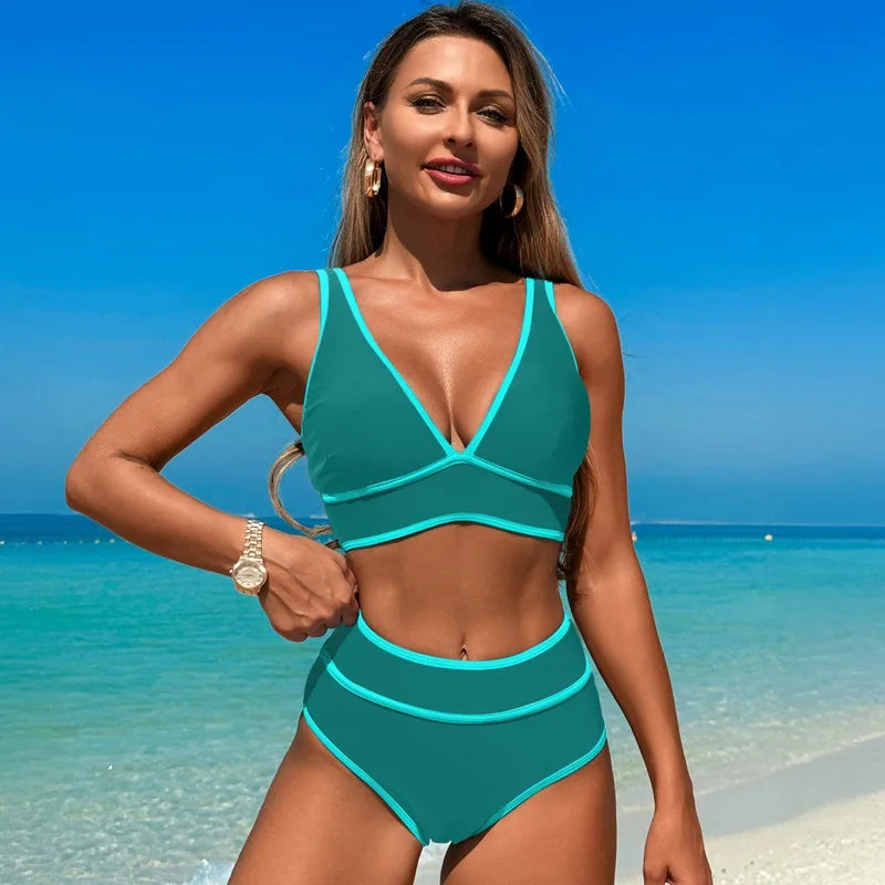 New Swimsuit For Women's Two-piece Bathing Suit Solid Color Beach Wear Push Up Monokini Swim
