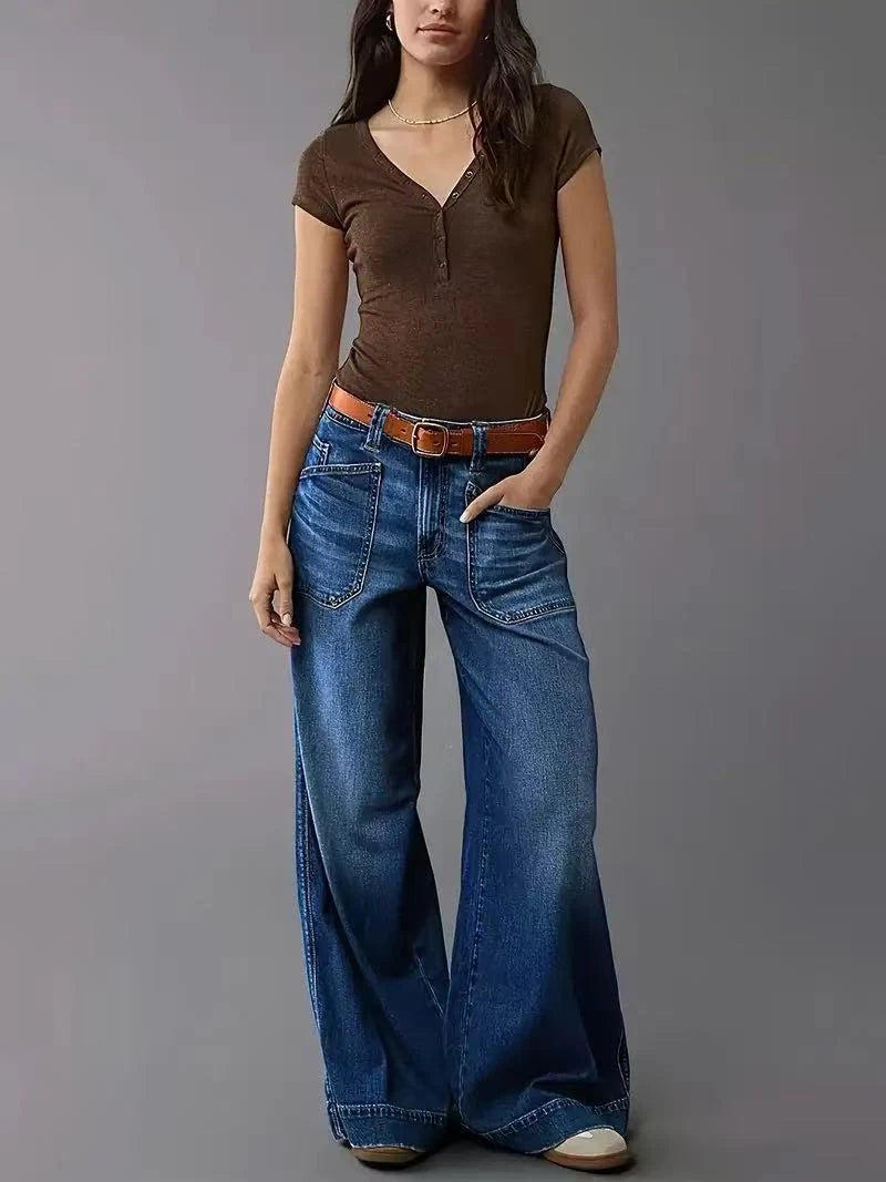 Vintage High Waist Baggy Wide Leg Jeans Casual Loose Denim Trousers
