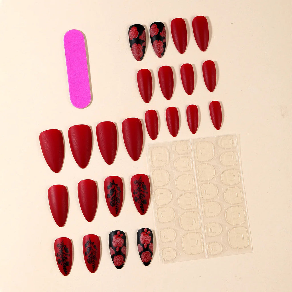 Autumn Matte Press-On Nails | 24pcs Rose Leaf Almond | Full Cover Acrylic Nail Tips with Glue