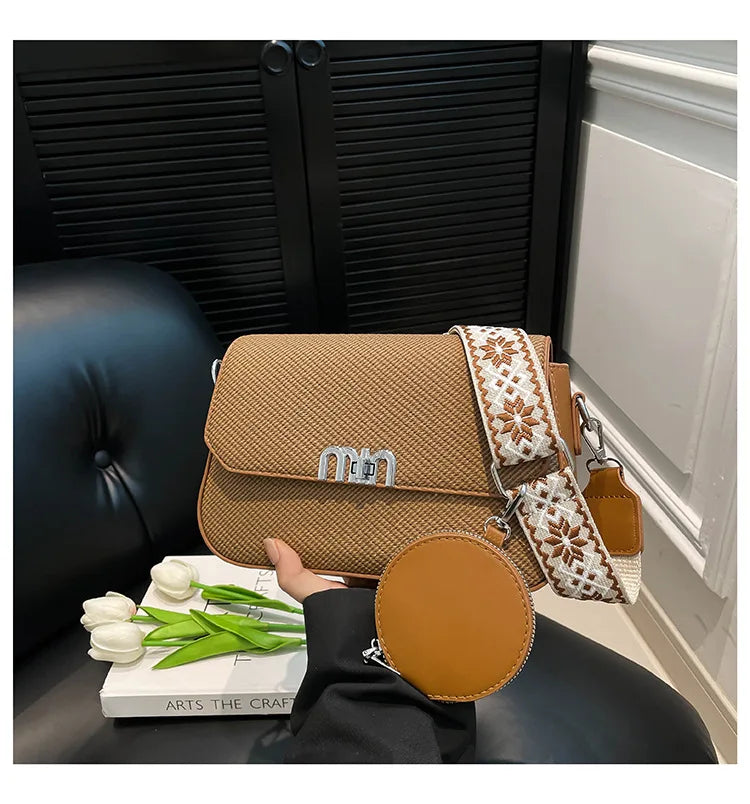 ‌2025 Korean-Style Wide Strap Bag - Crossbody/Shoulder/Handheld Multi-Way Purse, Trendy Small Handbag for Women