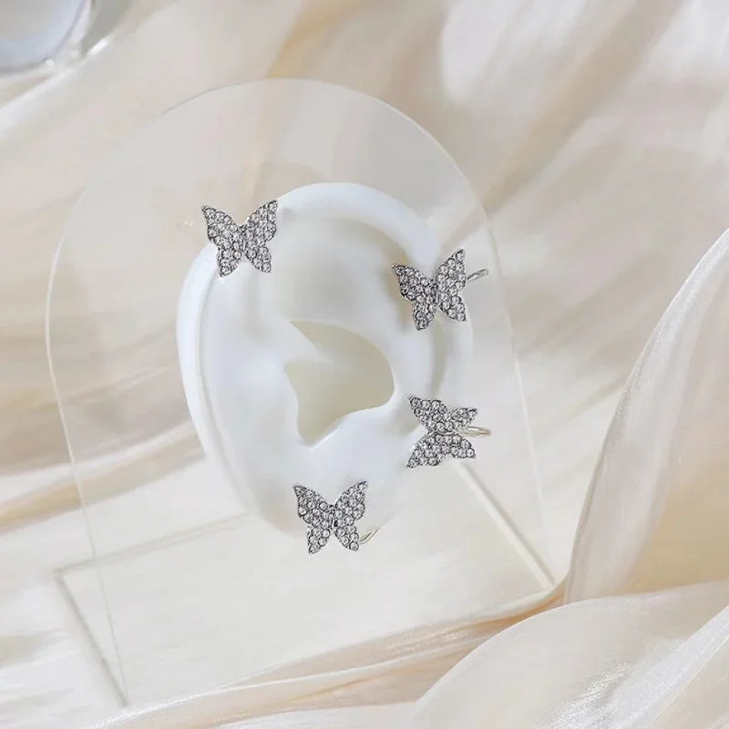Silver Butterfly Clip-On Earrings – Sparkling Zircon Ear Cuff No Piercing