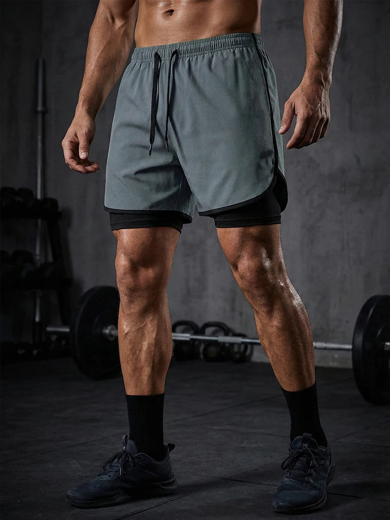 Men's 2 in 1 Running Workout Short with Phone Pocket Towel Loop Gym Athletic Quick Dry Stretchy Performance Shorts Activewear