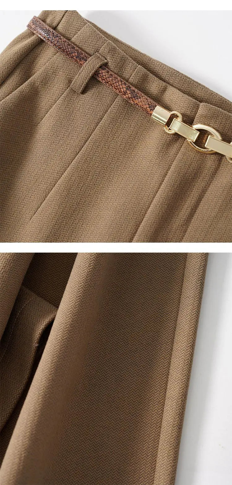 CGC Korean Fashion High Waist Loose Wide Leg Pants Women Woolen Trousers Simple Solid Straight Baggy Pants Casual Jogging Pants