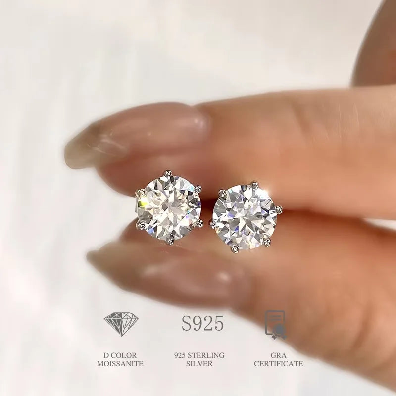 Moissanite Diamond Stud Earrings – D Color 925 Sterling Silver Gold Plated