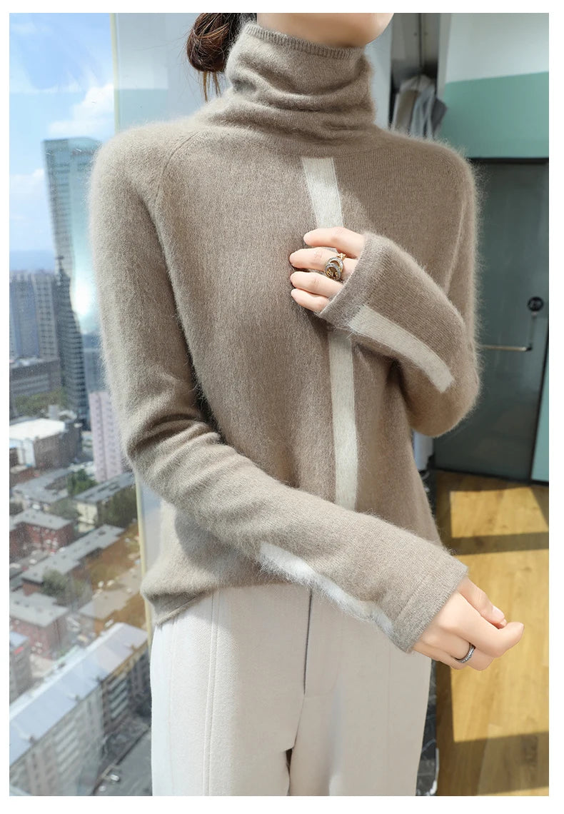 Women's Mink Cashmere Sweater High Neck Long Sleeve Autumn and Winter Fashion Soft Pullover Turtle Neck LuXury Women Top Jumper