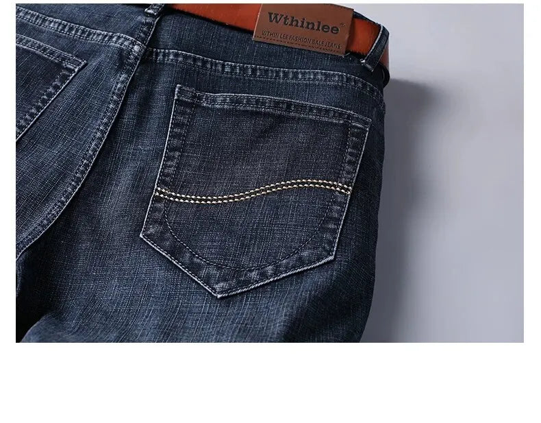 Wthinlee New Business Men's Jeans fleece Casual Straight Stretch Fashion Classic Blue Black Work Denim Trousers Male  Clothing