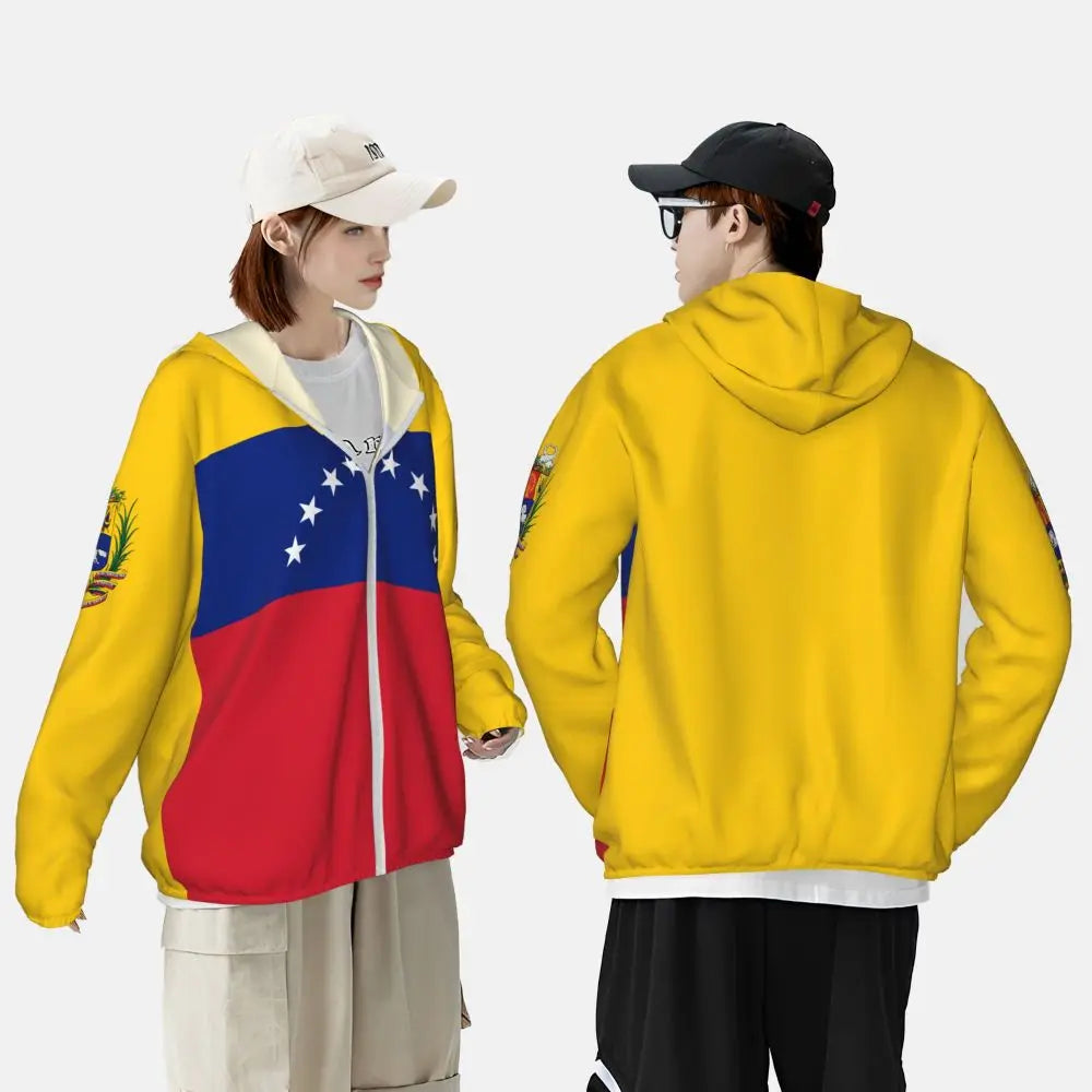Venezuela Flag Polyester Hoodie Sunscreen Sun Protection Fishing Running Clothes Quick Dry Performance Long Sleeve With Zipper