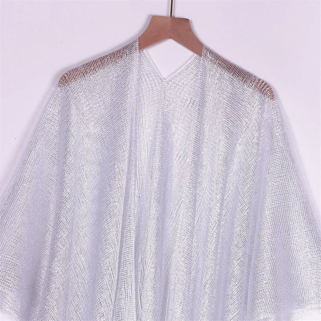 Solid Bikini Cover Up Tassel Beach Dress Tunics Swimsuit Bathing Suit Women Shining Cover Ups for Swimwear Women Pareo Plage
