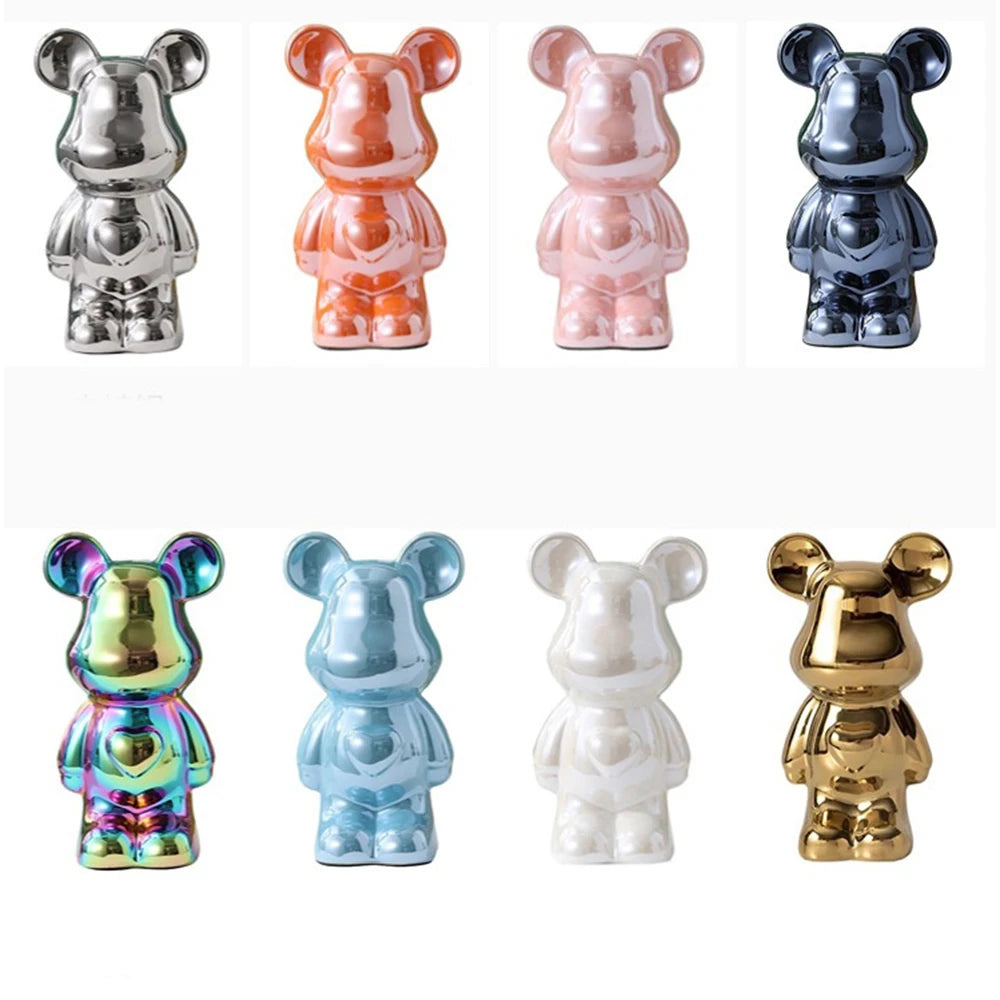 Ceramic Cartoon Teddy Bear Figurine Love Bear Ornament Living Room Small Piggy Bank Wine Cabinet Desktop Home Decoration