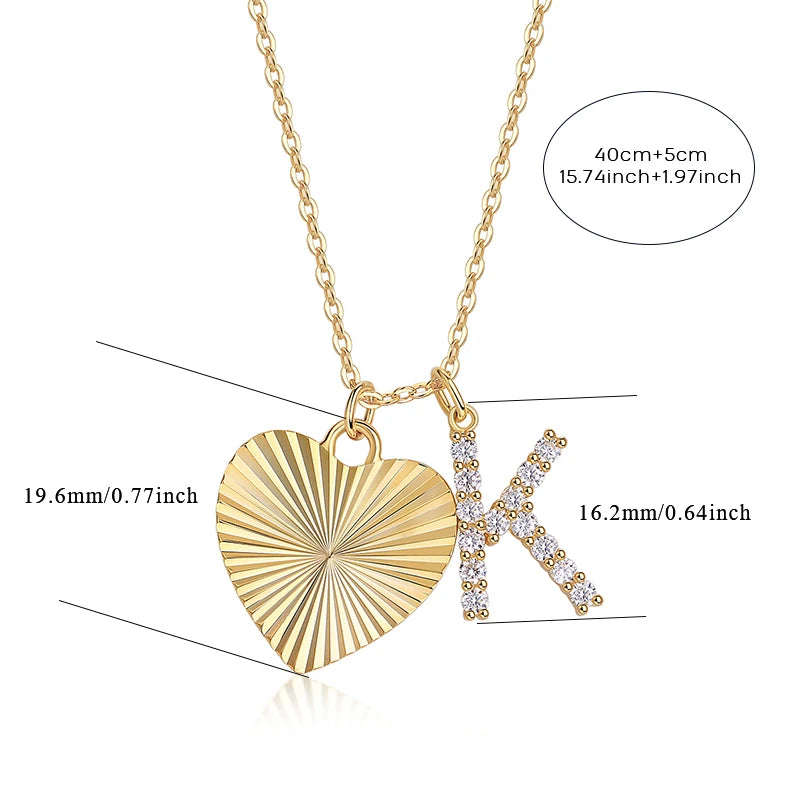 JIUZUAN Letter K Pendant Heart Necklace for Women Gold Plated 925 Silver Dainty Jewelry Gift Birthday Anniversary Elegant