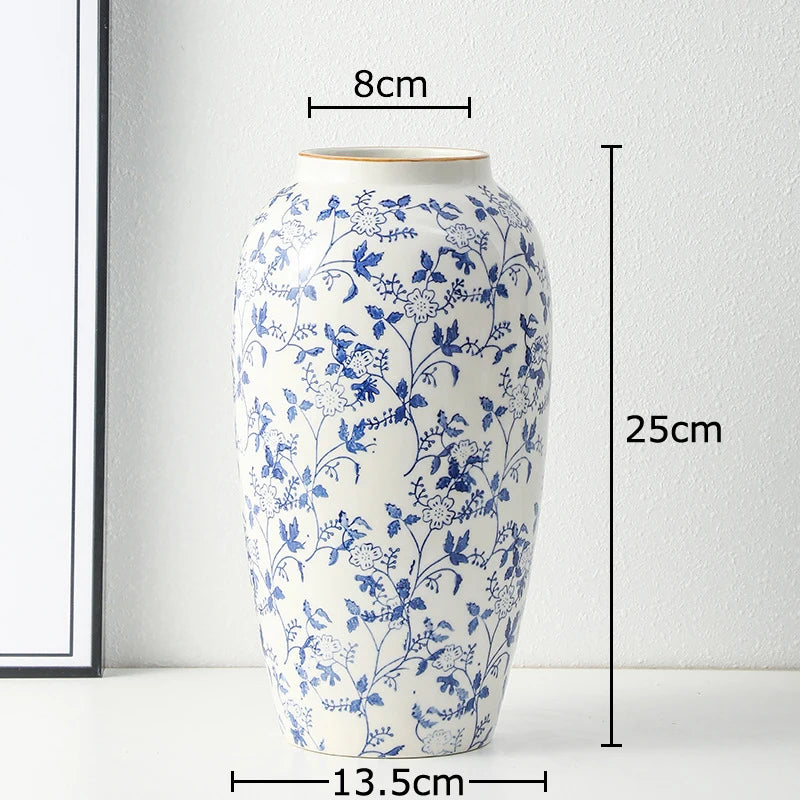 Red and White Porcelain Vase Elegant Classical Flowers Pot