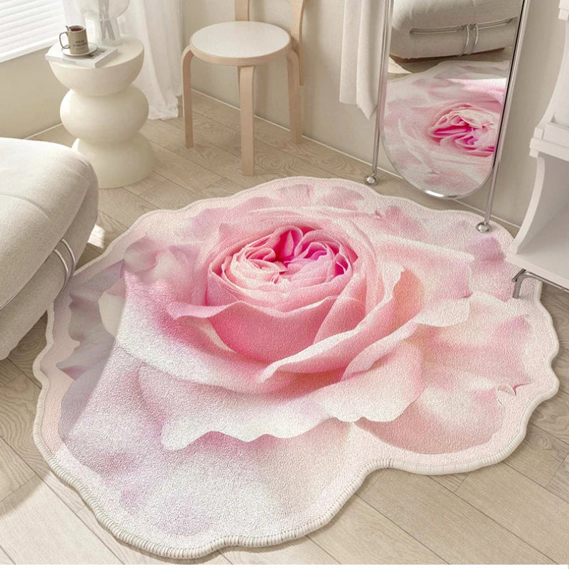 French Style Living Room Decoration Flower Carpet Light Luxury Mirror Floor Mat Girly Rugs for Bedroom Home Irregular Shape Rug
