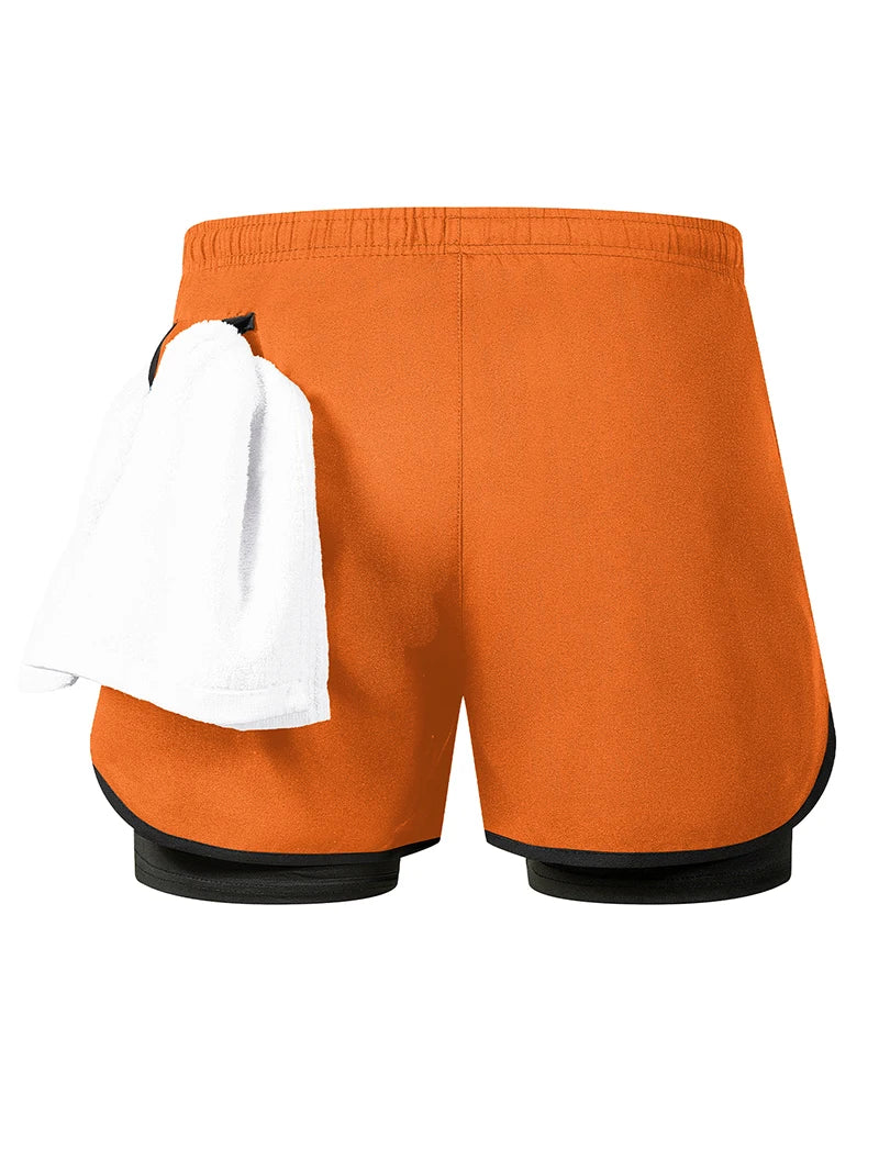Men's 2 in 1 Running Workout Short with Phone Pocket Towel Loop Gym Athletic Quick Dry Stretchy Performance Shorts Activewear