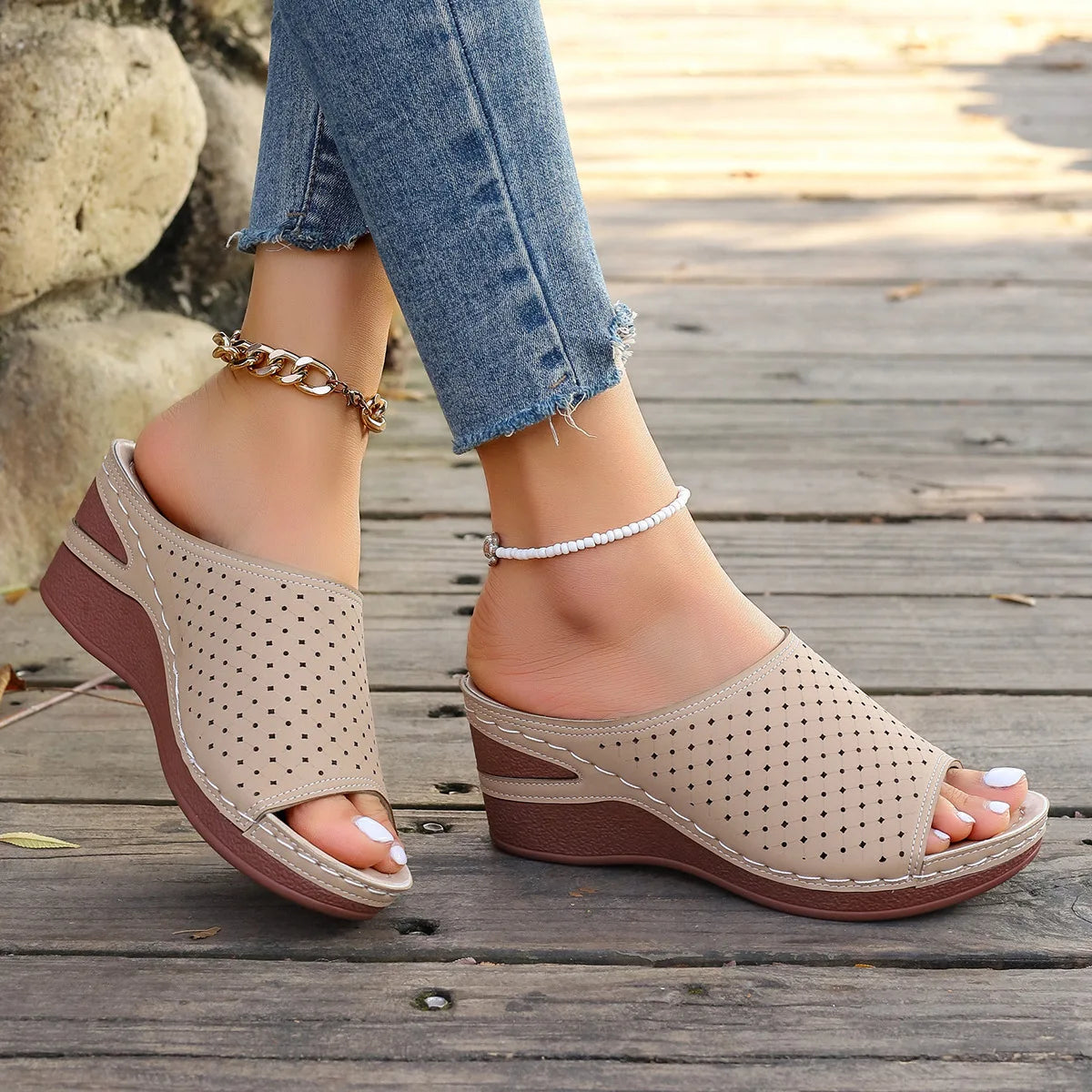 Sandals For Women Summer Dressy Women Shoes Thick Soled Wedge Sandals Fashionable One Foot Bohemian Beach Sandales Femmes