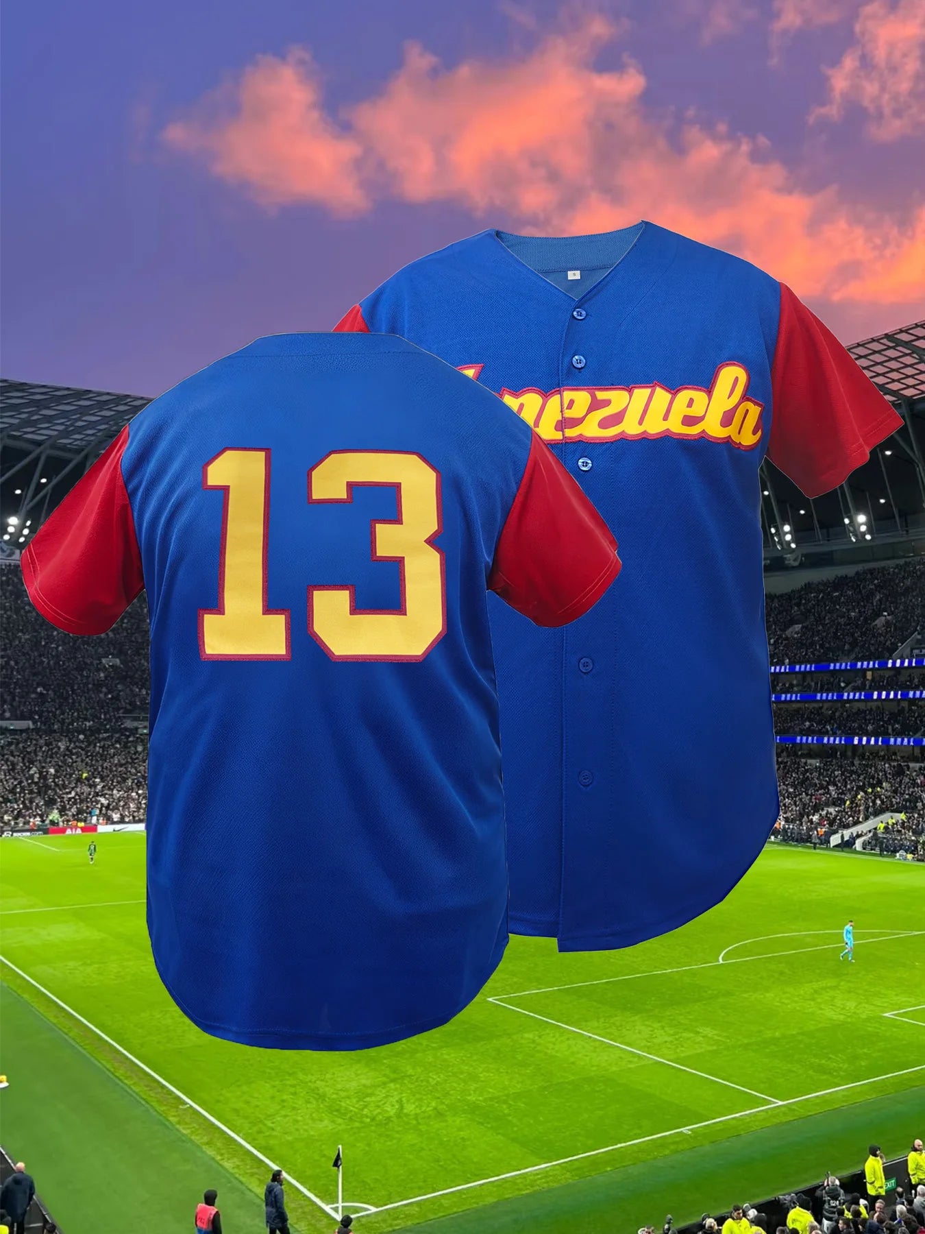 Men's #13 Letter Embroidered Venezuela Baseball Jersey-Sports Shirt-Breathable Short Sleeve Unisex Baseball Shirt Men Clothing