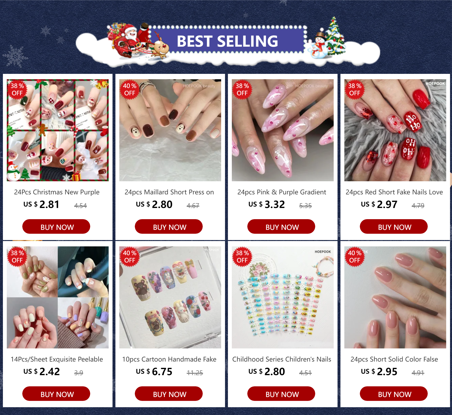 24pcs Burgundy Valentine's Day Fake Nails Bow Dot Diamond Design False Nails Art Removable Waterproof Artificial Press on Nail