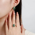 Square design inlaid zircon earrings ring for women fashion jewelry copper plated 14K gold exquisite luxury suit jewelry gift