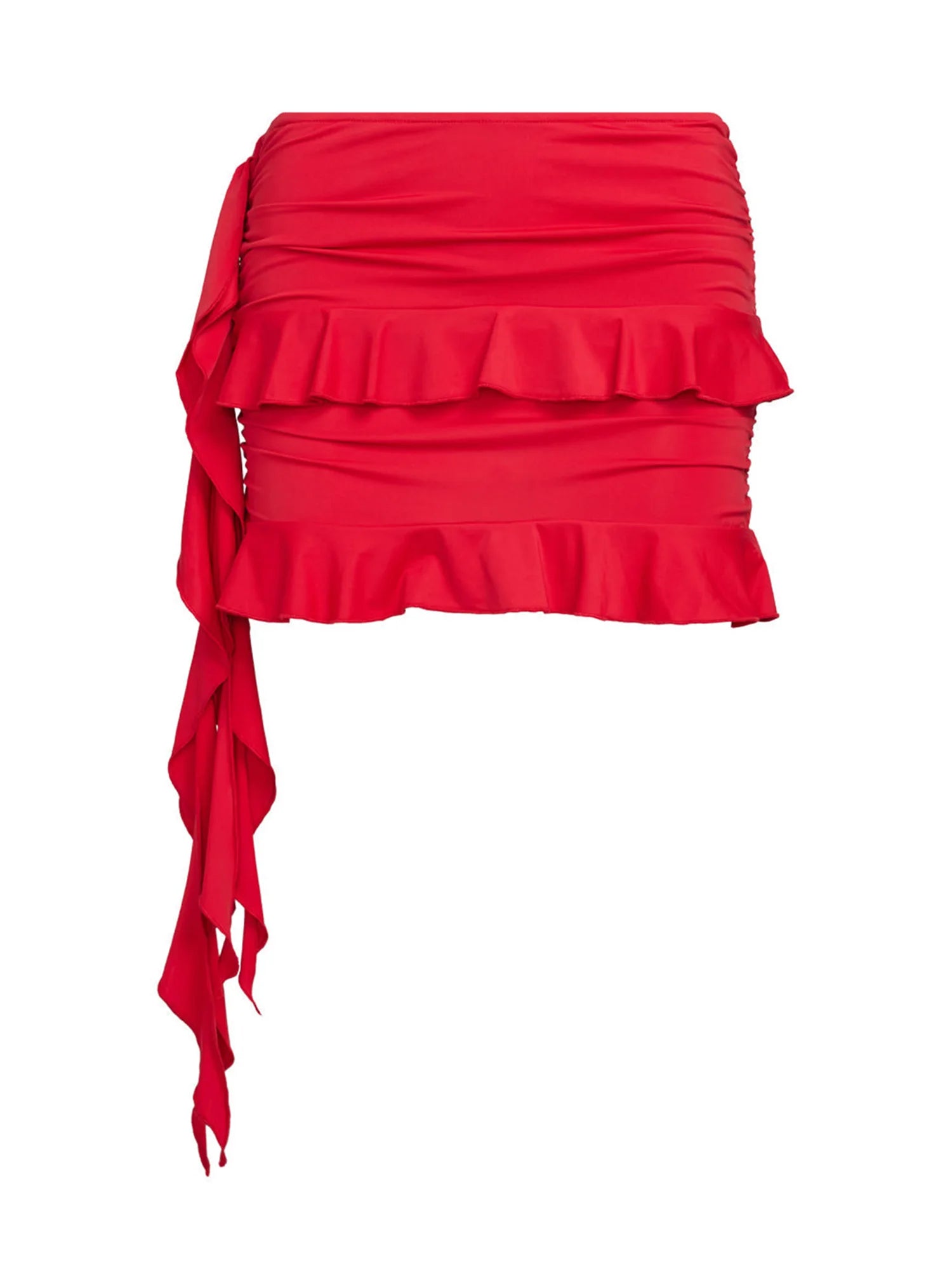Women Summer Skirts Outfits Solid Color Tie-Up Shoulder Sleeveless Tank Tops Ruffles Mini Skirts 2 Pieces Clothes Set
