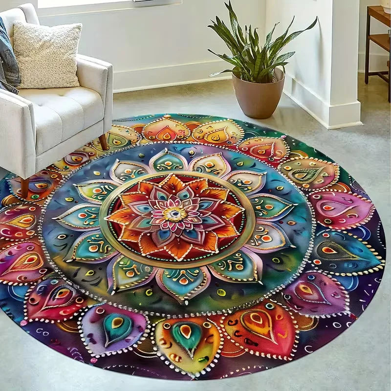 Bohemian Style Circular Carpet Indoor Carpet Bedrooms Circular Floor Mats Suitable Living Rooms Study Rooms Bathrooms Decoration