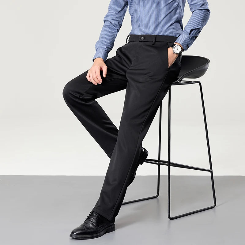 Men's Big Tall Classic Dress Pants High Elasticity Wrinkle Resistant Elegant Casual Straight Leg Business Daily Trousers
