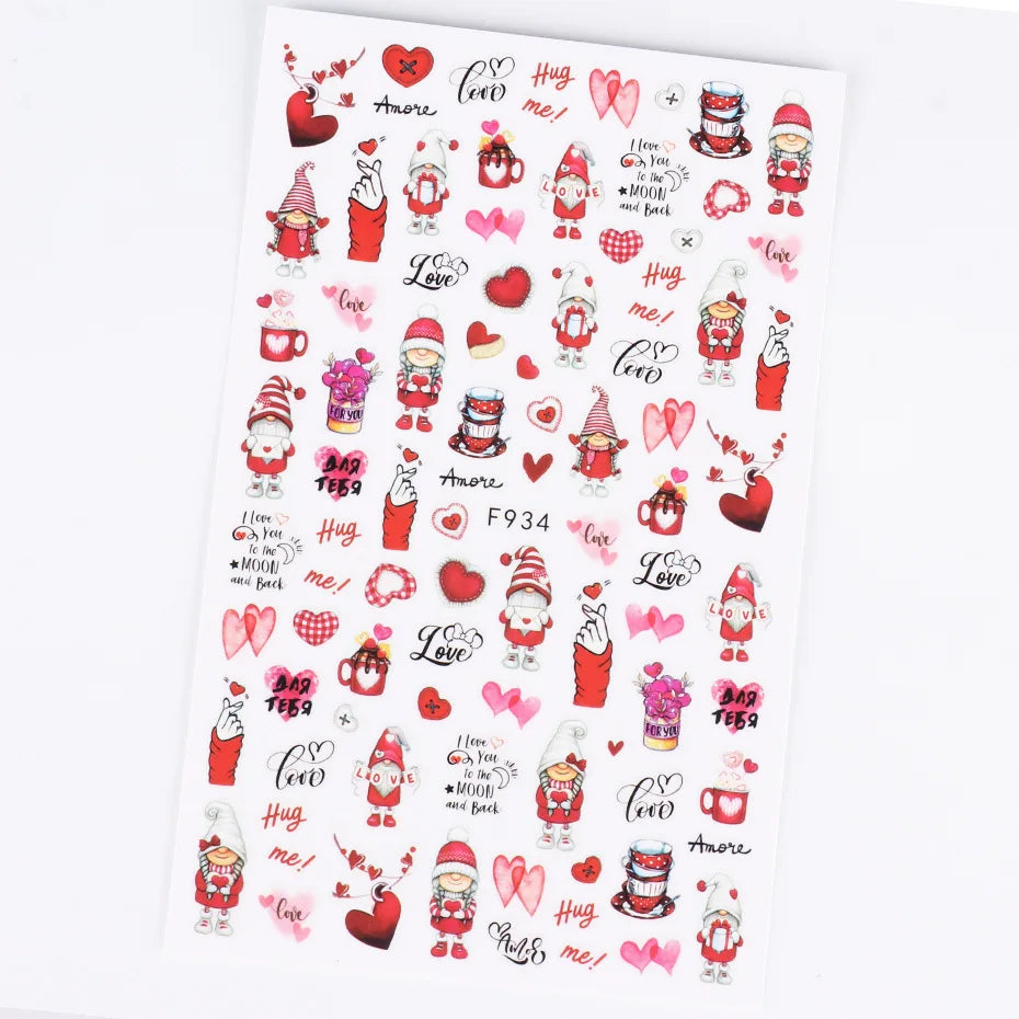 1PCS New Black White Love Heart English Alphabet Nail Art Sticker Nail Decoration Decal DIY Valentine's Day 3D Adhesive Stickers