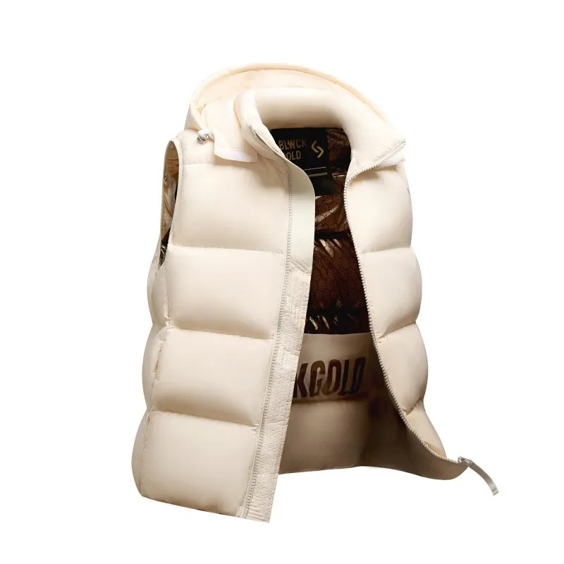 Autumn Winter Men Down Vest Casual Fashion Business British Coat Warm White Duck Down Trend Versatile Male Hooded Jacket Top New