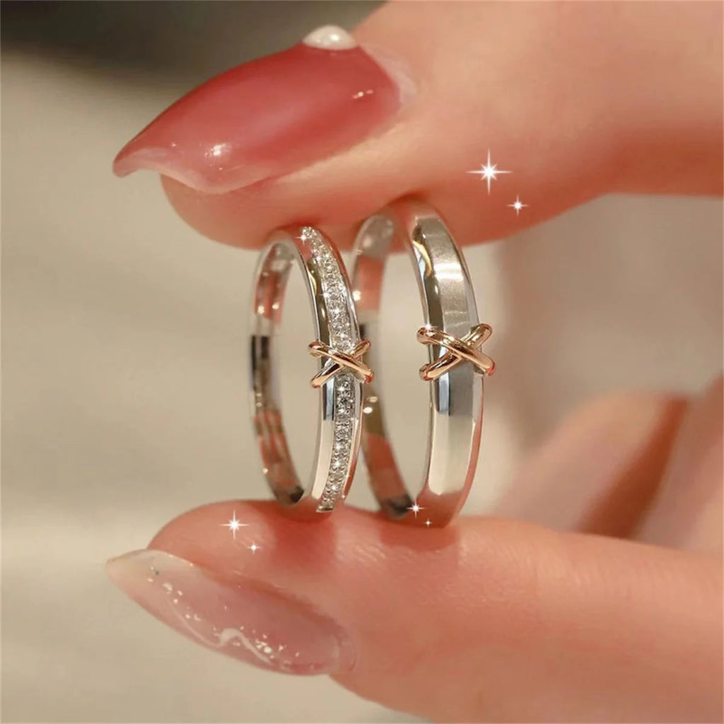 2Pcs/set Silver Plated Crown Square Couple Rings For Women Men Punk Forever Endless Love Wedding Ring Valentine's Day Jewelry