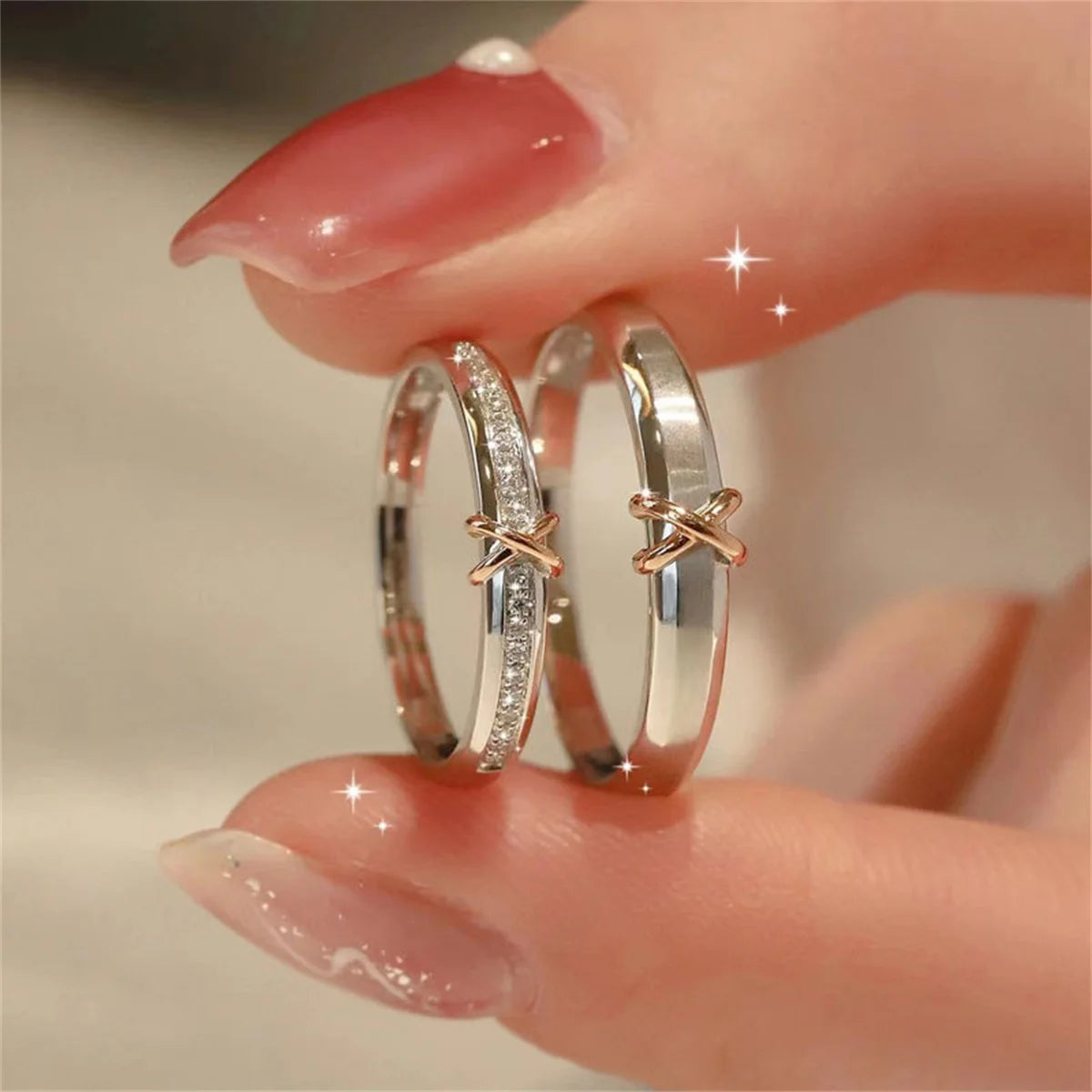 2Pcs/set Silver Plated Crown Square Couple Rings For Women Men Punk Forever Endless Love Wedding Ring Valentine's Day Jewelry