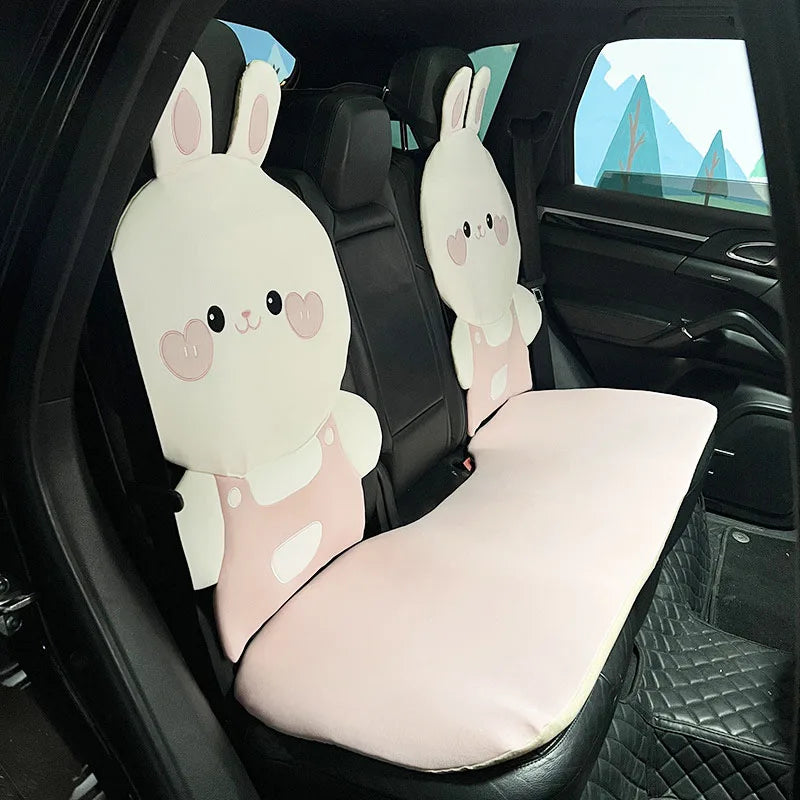 Cute Cartoon Animal Car Seat Covers Cushion Breathable Ice Silk Universal For Women Ladies Gifts Auto Interior Decor Accessories