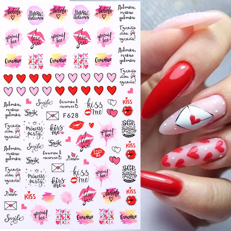 1PCS Valentine's Day Nail Stickers Cartoon Love Nail Supplies Nail Decals for Ladies Nail Art Decoration