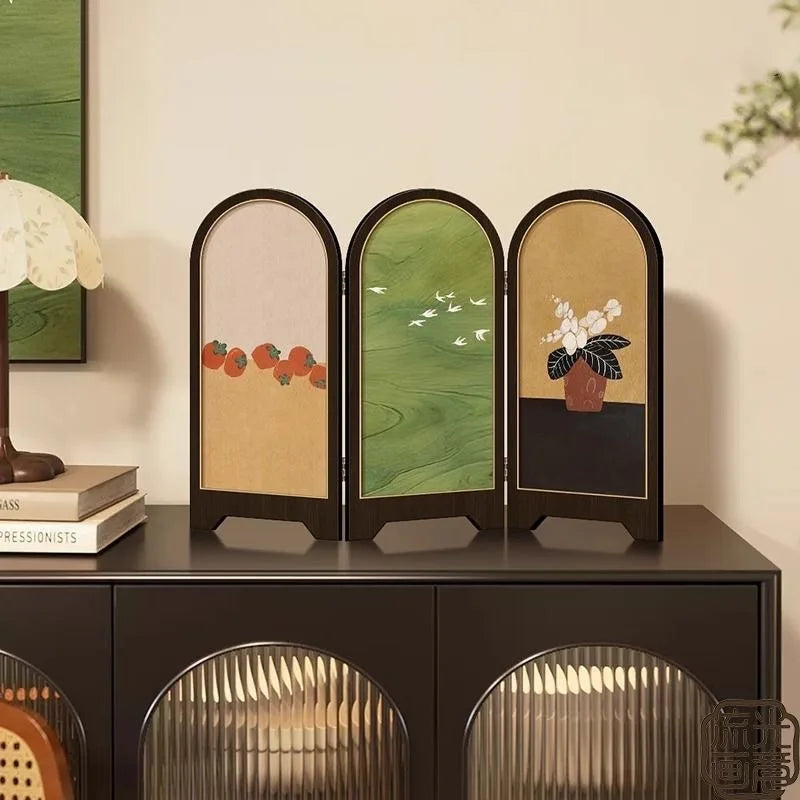 Chinese Style Small Screen Desktop Decoration Cabinet Bucket Decoration Foldable Retro Painting Desktop Decorative Ornamet