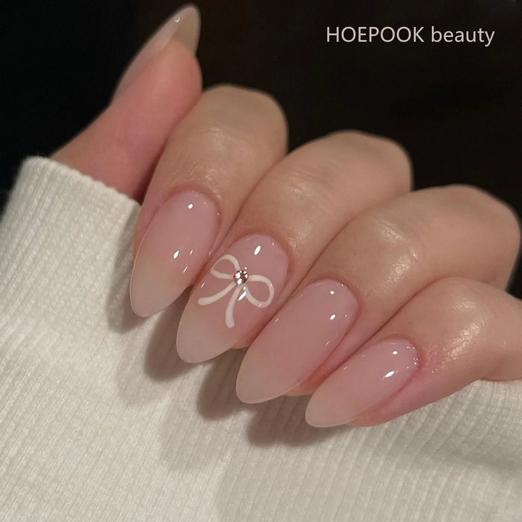 24pcs Burgundy Valentine's Day Fake Nails Bow Dot Diamond Design False Nails Art Removable Waterproof Artificial Press on Nail