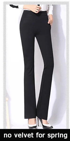 Vintage Office skinny Women Pants Trousers Zipper High Waist Pocket Flare pants formal OL Office Career Capris Work Wear Black
