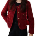 Spring Autumn New Red Tweed Small Fragrance Coat Short Blazers Korean Fashion Elegant Female Tops Outerwear