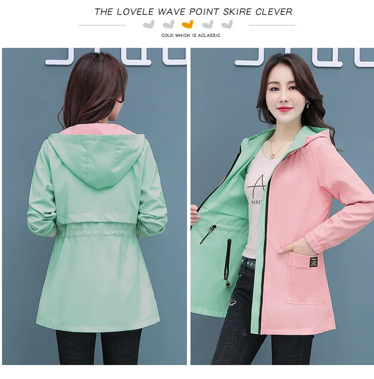 Spring Autumn Jacket Women's Loose Coat 2025 New Double-sided Wear Trench Coat Mid-length Windbreaker 5XL Women's Top