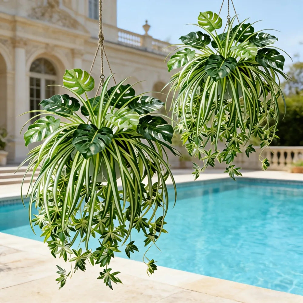 Artificial Plants Wall Hanging Chlorophytum Potted and Turtle Leaf Bamboo Green Plants