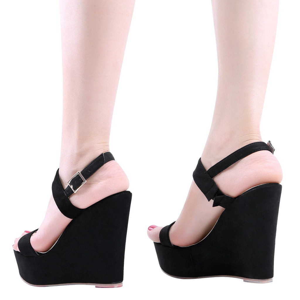 Summer Colourful Sexy Open Toe Ankle Strap Platform Wedge Women Sandals Super Buckle High Heels Gladiator Ladies Wedding Shoes
