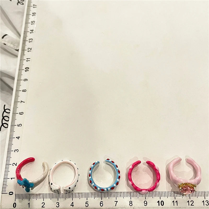 Love zircon inlaid pink handmade drip glaze enamel ring Y2K creative open ring female accessories jewelry gift