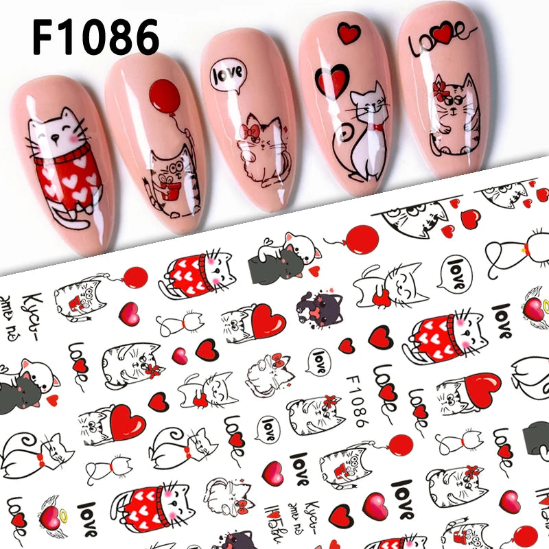 1PCS Valentine's Day Nail Stickers Cartoon Love Nail Supplies Nail Decals for Ladies Nail Art Decoration