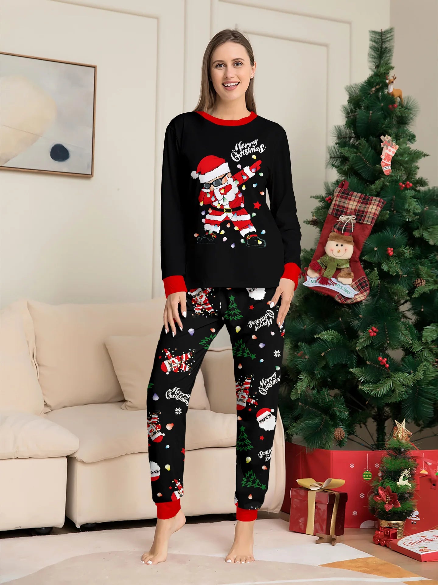 2025 New family-friendly home wear for Christmas holiday photos, including adult and children's pajama sets, Family Pajamas