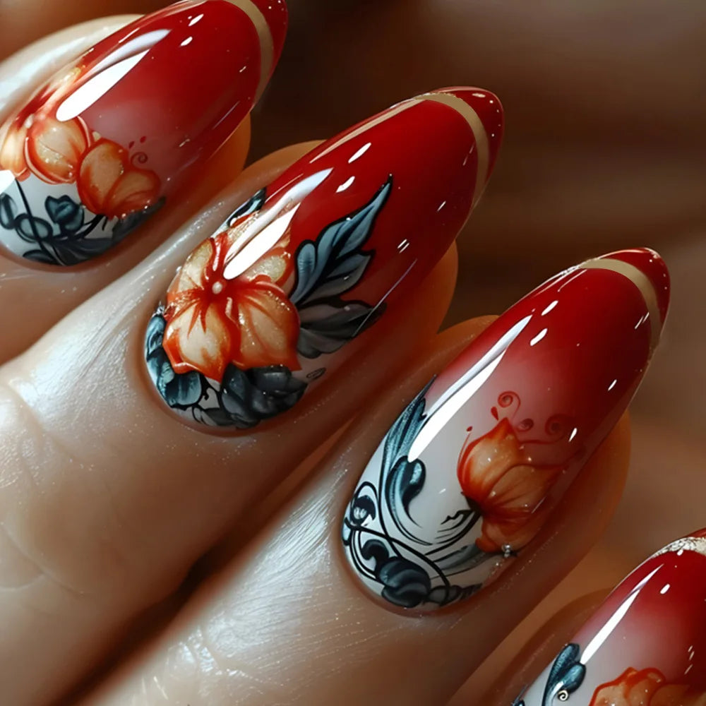 Autumn Matte Press-On Nails | 24pcs Rose Leaf Almond | Full Cover Acrylic Nail Tips with Glue
