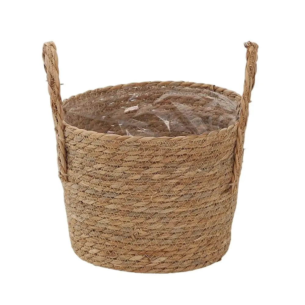 Plant Basket Straw Vase Decoration With Handle Plant