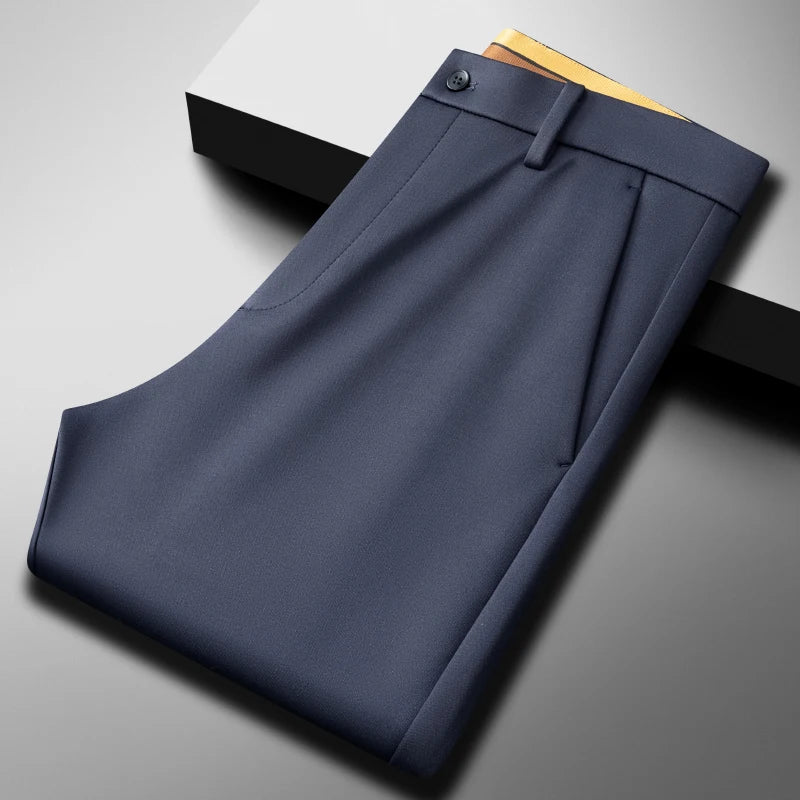 Men's Big Tall Classic Dress Pants High Elasticity Wrinkle Resistant Elegant Casual Straight Leg Business Daily Trousers