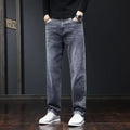 Men Fashion Loose Straight Elasticity Jeans Male Wear-resistant Slim Fit Denim Pants Smart Casual Dark Gray Trousers