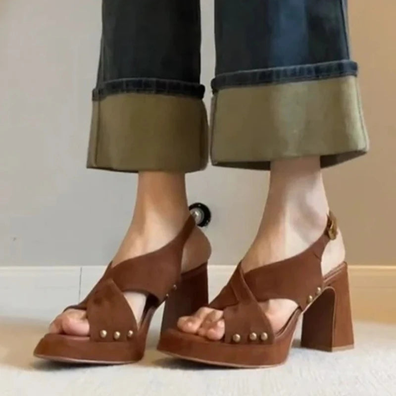 High Heels Women's Sandals Chunky Fashion Shoes Elegant Party Dress Slippers Designer New Retro Luxury Mujer Zapatillas