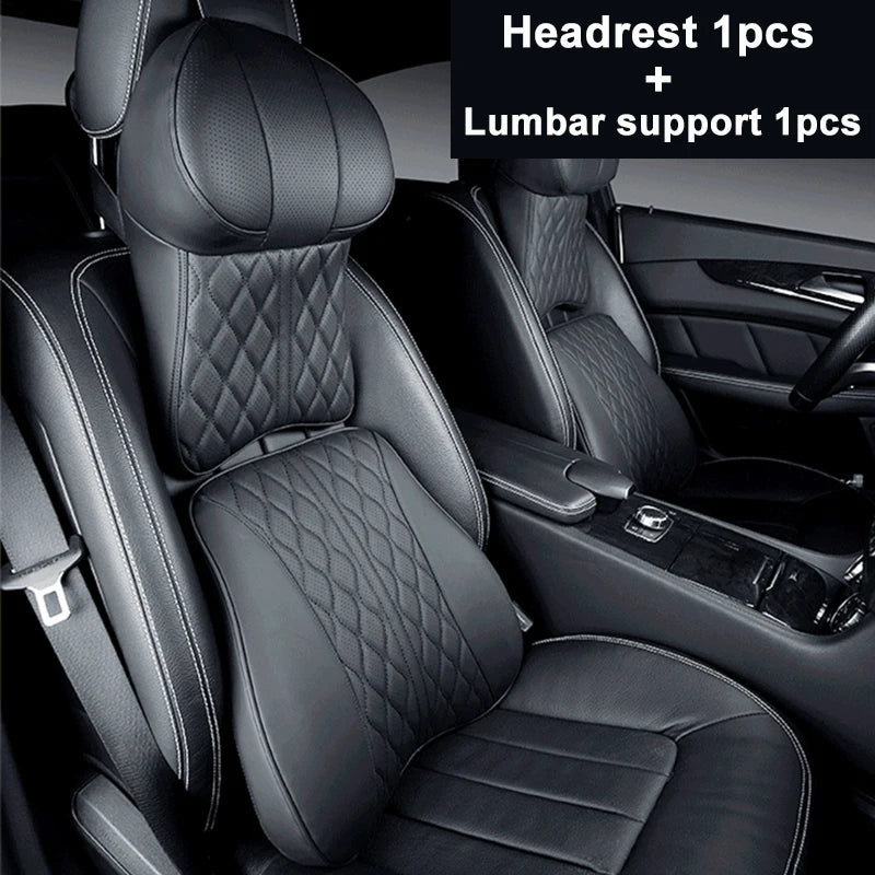Car Leather Headrest Lumbar Support Memory Foam Car Rest Neck Pillow Back Cushion Seat Waist Supports Car Interior Accessories