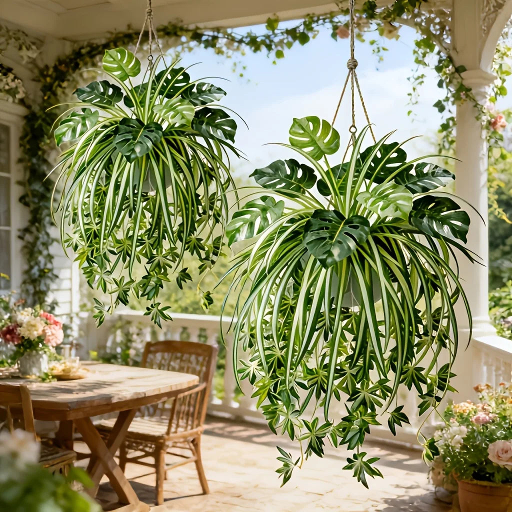 Artificial Plants Wall Hanging Chlorophytum Potted and Turtle Leaf Bamboo Green Plants