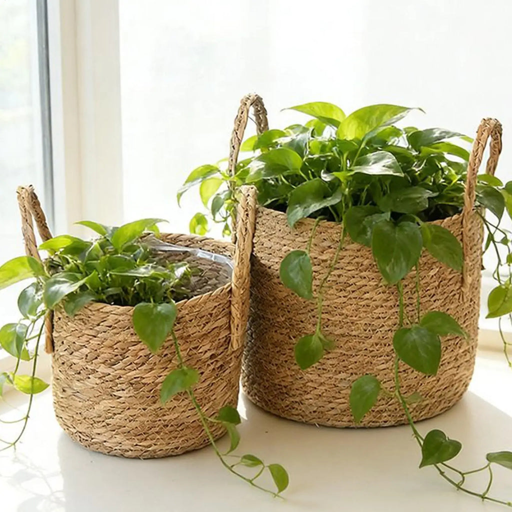Plant Basket Straw Vase Decoration With Handle Plant